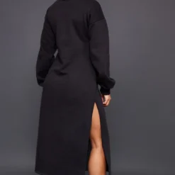 Robe Sweat Longue Noire à Col Montant Et Doublure En Polaire -Pas Cher Robe Tendre Magasin 4b196fcc34256d64ffe100dafa9dbb073b1ee587 cnc8353 2