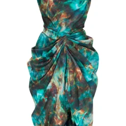 Robe Mi-longue Satinée Verte Imprimée à Col Bénitier Et Côté Froncé -Pas Cher Robe Tendre Magasin 4bb927b8a472433dd754f027813568aa2f00ad14 CMM5294 5