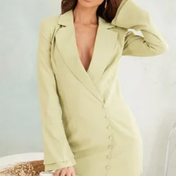 Robe Blazer Pistache Cintrée à Boutons