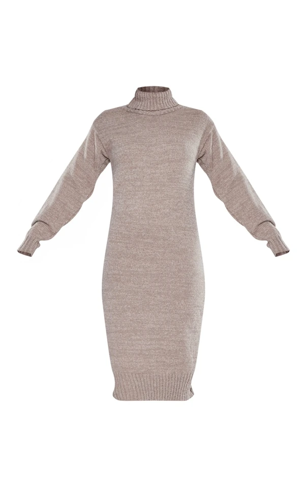 Robe Pull Mi-longue En Maille Gris Pierre à Boucle Et Col Roulé 5 Robe Pull Mi-longue En Maille Gris Pierre à Boucle Et Col Roulé – Image 5