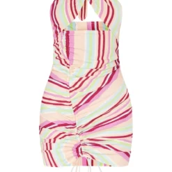 Robe Moulante Froncée Multicolore Texturée à Rayures Et Liens Noués Dans Le Cou -Pas Cher Robe Tendre Magasin 4e0e2c8d07fdf071d6f5952b3bfa24f7e668e5bb cnd5484 5