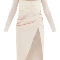 Robe Mi-longue Froncée Satinée Champagne à Détail Buste Et Manches En Mesh -Pas Cher Robe Tendre Magasin 4e851d221db1ca0940f7b4d81823c27d48708186 cnd2337 5