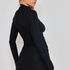 Robe Moulante Texturée Noire à Manches évasées -Pas Cher Robe Tendre Magasin 4ec3c11118b2b3185d0187e87fcc08a0a92ffa2a cna6682 2