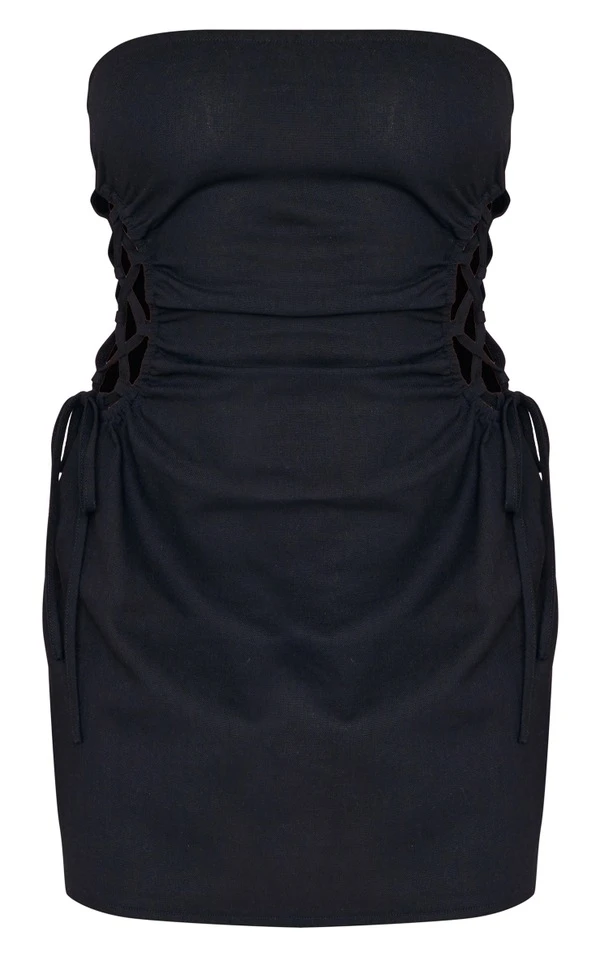 Robe Bustier Moulante Effet Lin Noir à Lacets Sur Les Côtés 5 Robe Bustier Moulante Effet Lin Noir à Lacets Sur Les Côtés – Image 5