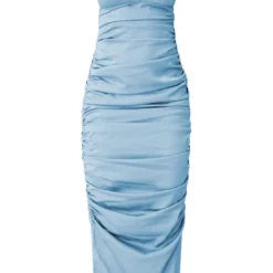 Robe Longue Froncée Satinée Bleue à Bretelles Et Détail Buste -Pas Cher Robe Tendre Magasin 4f3d7d815efdcd04d3bba51225cf789f29d8c62c cnd5874 5