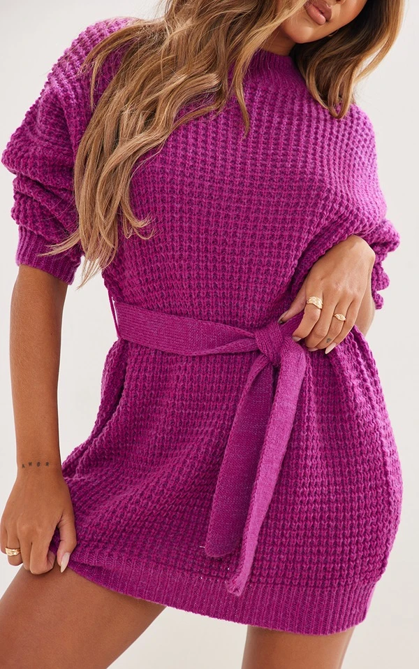 Robe Pull En Maille Tricot Gaufrée Violette 4 Robe Pull En Maille Tricot Gaufrée Violette – Image 4
