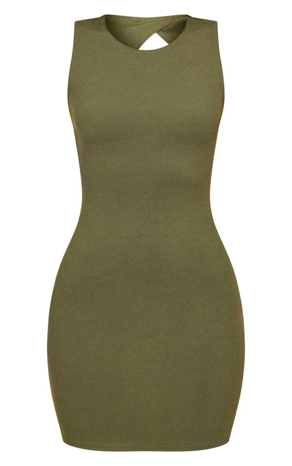 Robe Moulante Finement Côtelée Kaki à Découpes Et Nouée Dans Le Dos 5 Robe Moulante Finement Côtelée Kaki à Découpes Et Nouée Dans Le Dos – Image 5