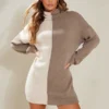 Robe Pull En Maille Café Au Lait Colourblock à Col Roulé