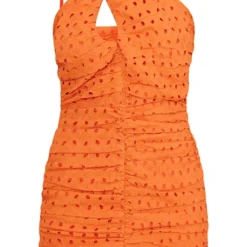 Robe Moulante Mandarine Froncée à Bretelles Asymétriques Et Broderie Anglaise -Pas Cher Robe Tendre Magasin 51d183d9b8d6c6f516048c9438c14fe51c9c696a cmy4488 6