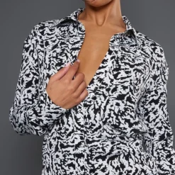 Robe Chemise Multicolore Imprimé Abstrait à Manchettes Et Ourlet Volanté -Pas Cher Robe Tendre Magasin 51fae35eeb2188af308f7d86acd3236a95eafbb8 cnc6630 4