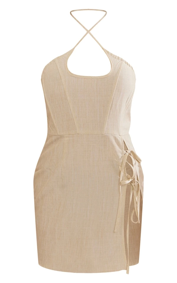 Robe Corset Moulante En Effet Lin Vert Sauge à Dos Nu Et Liens Noués 5 Robe Corset Moulante En Effet Lin Vert Sauge à Dos Nu Et Liens Noués – Image 5