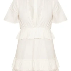 Robe Droite Blanche à Jupe à étages Volantés Et Manches Courtes -Pas Cher Robe Tendre Magasin 52b915fbd646b56e92eb6e9c89af71d782b35f87 cnd6436 5