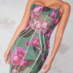 Robe Mi-longue Verte Fleurie En Mesh à Liserés -Pas Cher Robe Tendre Magasin 52c8b4dd400bf9e0d6cbadb24555aad29a235f02 cna9119 4