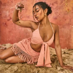 Robe Moulante Effet Lin Pêche à Ourlet Frangé Et Buste Noué -Pas Cher Robe Tendre Magasin 52ca4bdc38917ef40617db879cbdd73b9af2f000 cmy2204 4