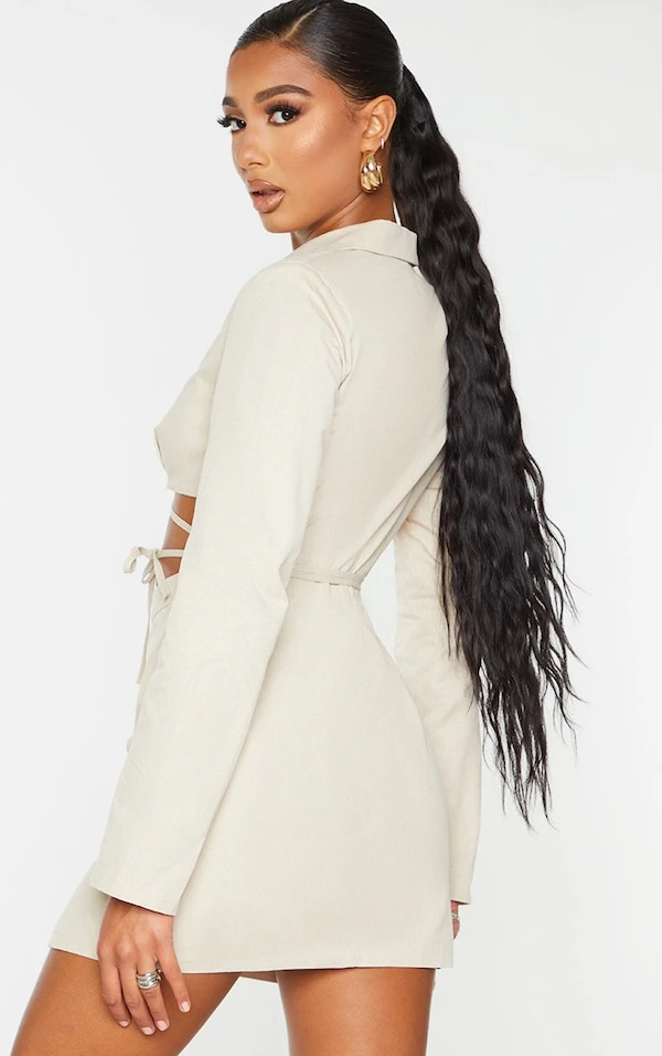 Robe Moulante Style Blazer Utilitaire Gris Pierre En Maille Tissée à Découpes Et Taille Nouée 4 Robe Moulante Style Blazer Utilitaire Gris Pierre En Maille Tissée à Découpes Et Taille Nouée – Image 4