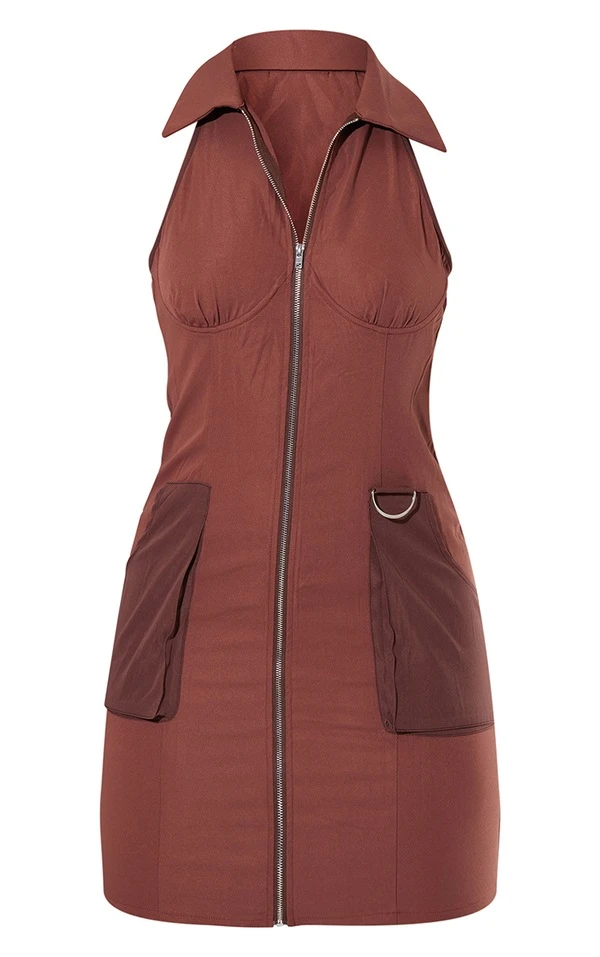 Robe Moulante Cargo Style Utilitaire Chocolat à Zip Et Détail Bonnets 5 Robe Moulante Cargo Style Utilitaire Chocolat à Zip Et Détail Bonnets – Image 5