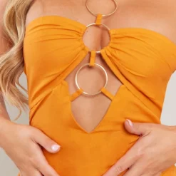 Robe Moulante En Effet Lin Orange à Anneaux Et Dos Nu -Pas Cher Robe Tendre Magasin 5637b91cd5a178f4809764b6d5cfff6043a782fd cne1381 4