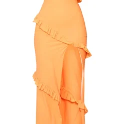 Robe Longue Bustier Orange à Fente Et Volants -Pas Cher Robe Tendre Magasin 56f8e35f4a9f826a23db84a57fc72b3cdedf9272 cne8947 5