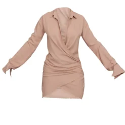 Robe Chemise Tissée Taupe Texturée Très Décolletée à Manchettes évasées -Pas Cher Robe Tendre Magasin 571fab280e1fe5f82d68ee254e2105bd66c0fd67 cnd0597 5