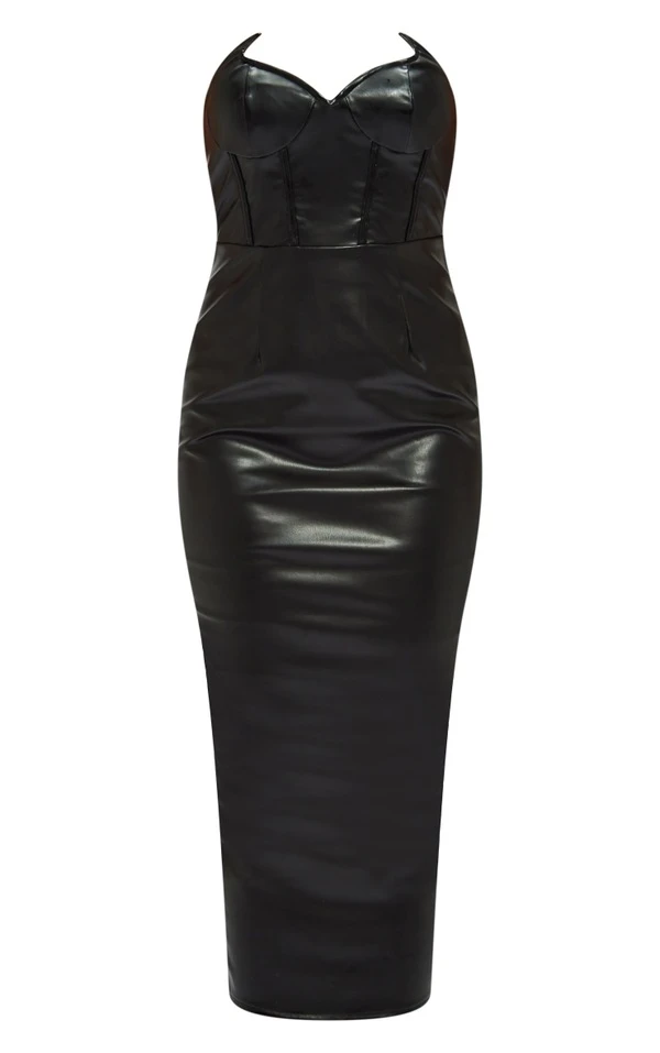 Robe Mi-longue En Similicuir Noir à Ourlet Pointu 5 Robe Mi-longue En Similicuir Noir à Ourlet Pointu – Image 5