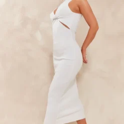 Robe Longue Sans Manches En Maille Tricot Blanche à Devant Torsadé -Pas Cher Robe Tendre Magasin 576bd24478bc1f625cb09e2c9f4c19aa0508429e cnc5957 3