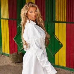 Robe Chemise Oversize Plissée En Maille Tissée Blanche -Pas Cher Robe Tendre Magasin 57aea1532564a009c035a60a86a6aaab66b7122b cmz0958 3