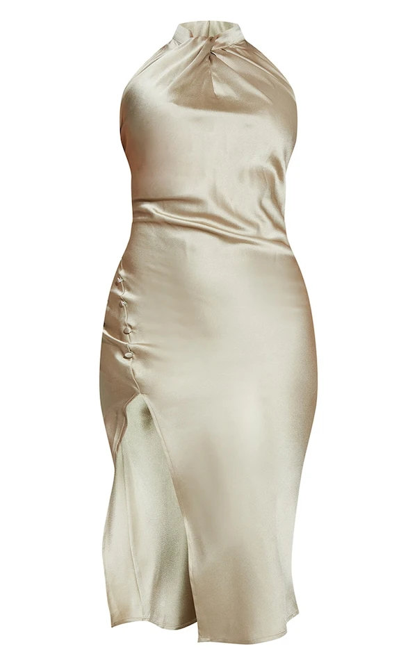 Robe Mi-longue Satinée Vert Sauge à Col Torsadé Et Détail Boutons 5 Robe Mi-longue Satinée Vert Sauge à Col Torsadé Et Détail Boutons – Image 5