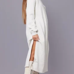 Robe Pull Longue Avoine Oversize à Doublure Polaire Détail Fendu -Pas Cher Robe Tendre Magasin 58ebc96bba98f78907cec0caf68f523b17298be5 cmv8441 4