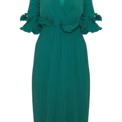 Robe Mi-longue Vert émeraude Plissée à Volants -Pas Cher Robe Tendre Magasin 594ef733ecb1425d67f887544a009bde093000b9 cly5090 3