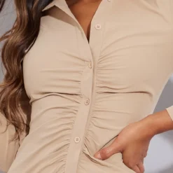 Robe Chemise Gris Pierre à Fronces Et Boutons Asymétriques -Pas Cher Robe Tendre Magasin 5997b3e0af570b70b14219542bb625b8185b45b8 cmu7223 5