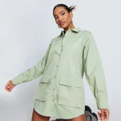 Robe Chemise Vert Sauge à Manches Longues Et Poches Cargo -Pas Cher Robe Tendre Magasin 5a5ff7a3aee8f9ae55edbe10da9710edd2758cfc cnd1300 1