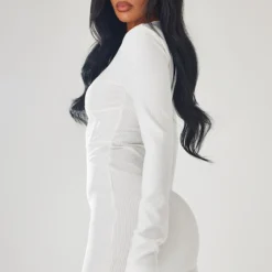 Robe Moulante Côtelée Blanche à Détails Coutures Et Manches Longues -Pas Cher Robe Tendre Magasin 5acc2f04686abd3a7588e415a0bff1fc19e33185 cmn0006 2