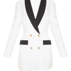 Robe Blazer Blanche à Boutons Dorés Et Col Contraste -Pas Cher Robe Tendre Magasin 5b3987af64471e968901a4b5005f9bed86ac175d cmc9134 3