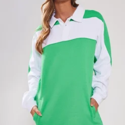 Robe Sweat Vert Vif à Col Polo Et Rayure -Pas Cher Robe Tendre Magasin 5b483b1ae0e47c9ecafaf9982fe8c11404453ff5 cnb1049 1