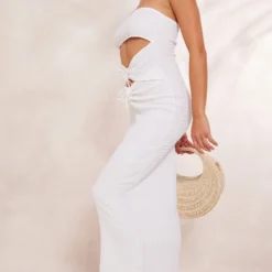 Robe Longue Bustier Texturée Froncée Blanche à Découpes -Pas Cher Robe Tendre Magasin 5b5b89c30021e70dc86d9fa99c6347295d0bc525 cne8566 3