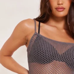 Robe De Plage Longue Slim En Maille Crochet Gris Anthracite -Pas Cher Robe Tendre Magasin 5db8f3b33ad7b71b5069aa724197f7001ee41aab cnd2131 4