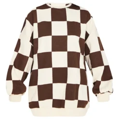 Robe Pull Oversize En Sweat Crème Imprimé Damier -Pas Cher Robe Tendre Magasin 5dd3d788136944db34a579b722cafe740f5ca108 cmw4401 6