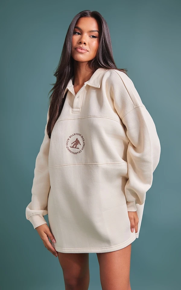 Zero Robe Pull Crème En Polaire à Slogan Ski Et Col Polo 1 Zero Robe Pull Crème En Polaire à Slogan Ski Et Col Polo