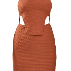 Robe Bustier Texturée Rouille à Ourlet Tombant -Pas Cher Robe Tendre Magasin 5e4ad57a6c30b12b86fab8d5ca71cd382b7571f1 cnc5787 5