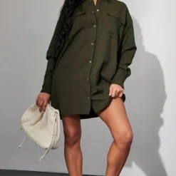 Robe Chemise Oversize Kaki Foncé à Boutons-pression -Pas Cher Robe Tendre Magasin 5ee8ae05ce4bc3b3f30d5a30a8829d6f1a07731e cnc6998 3