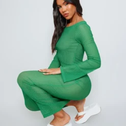 Robe Longue Texturée Ajourée Vert Foncé à Manches Longues -Pas Cher Robe Tendre Magasin 5f2a2be2970ae7415b14cdb8c55a9fe6b9859339 cne8469 3