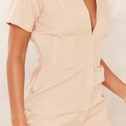 Robe Chemise Effet Lin Gris Pierre à Manches Courtes Et Taille Cintrée -Pas Cher Robe Tendre Magasin 5f7ab024e0dc2787d7ed8bac5e34c94ce08e680b cne2854 4