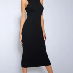 Robe Moulante Mi-longue Noire En Maille Côtelée Sans Manches -Pas Cher Robe Tendre Magasin 606f592ebf08a4fff7fd96d79a684cd667914d68 cna9556 3
