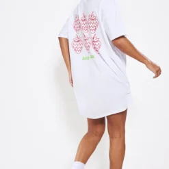 Robe T-shirt Oversize Blanche à Slogan Juicy