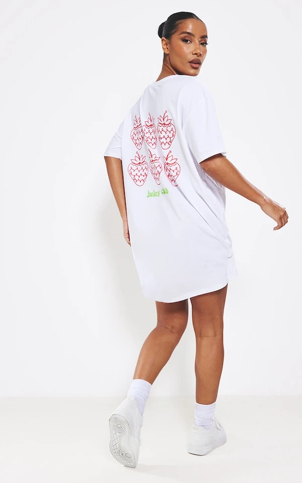 Robe T-shirt Oversize Blanche à Slogan Juicy 1 Robe T-shirt Oversize Blanche à Slogan Juicy