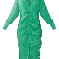 Robe Chemise Mi-longue Texturée Verte à Manches Longues Et Fronces -Pas Cher Robe Tendre Magasin 60f6193d2dc3e2f4bcbc05adf839666793dd0888 cmz0518 6