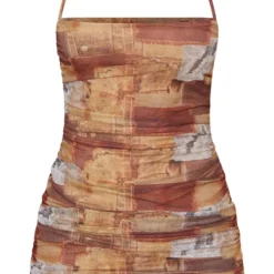 Robe Moulante En Mesh Froncé Marron Imprimé Denim à Dos Nu -Pas Cher Robe Tendre Magasin 625a5478cef101792cebe9d0c7a6f4b86965728b cnc7778 5