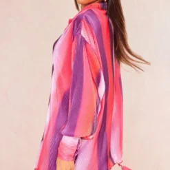 Robe Chemise Plissée Rose à Imprimé Dégradé Et Ourlet Volanté -Pas Cher Robe Tendre Magasin 625a90e0076fd7a1e5c1bc031e2400791f7c1ae8 cne2695 2