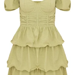 Robe Patineuse Vert Sauge Crêpée à Détail Bonnets Et Jupe étagée -Pas Cher Robe Tendre Magasin 6413124a11b8ae6afc54458d45f6619cc42de228 cne2963 5