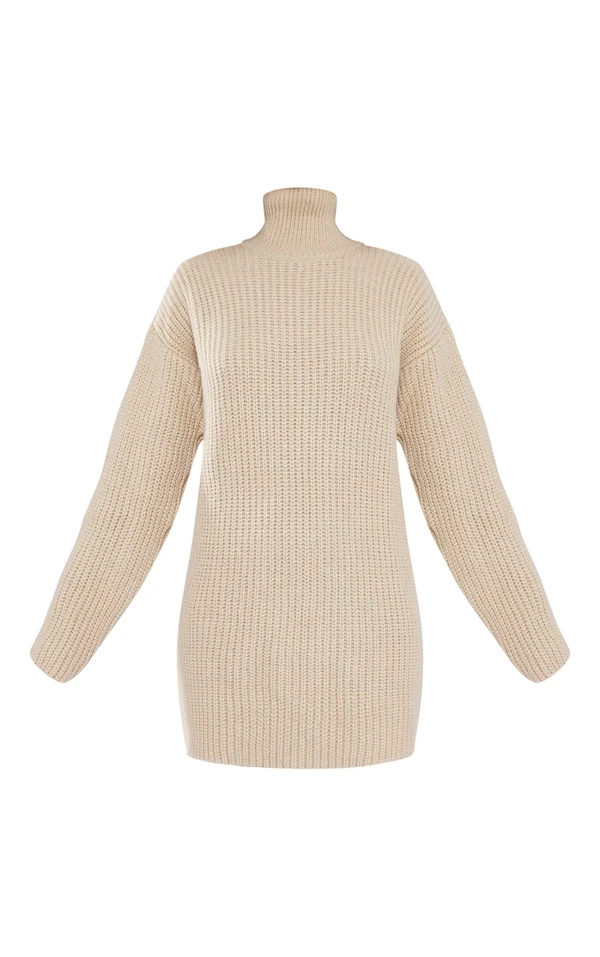 Robe Pull Oversize Gris Pierre En Maille Chunky à Col Roulé 5 Robe Pull Oversize Gris Pierre En Maille Chunky à Col Roulé – Image 5